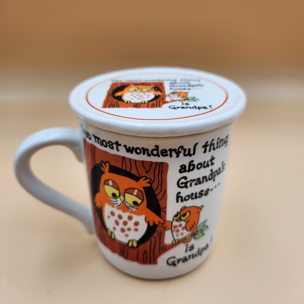 Vintage JSNY Lidded Coffee Mug Cup I Love Grandpa Owl Grandpa's House